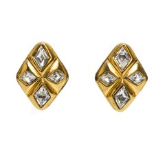 1980's Chanel Diamond Shaped Rhinestone Earrings