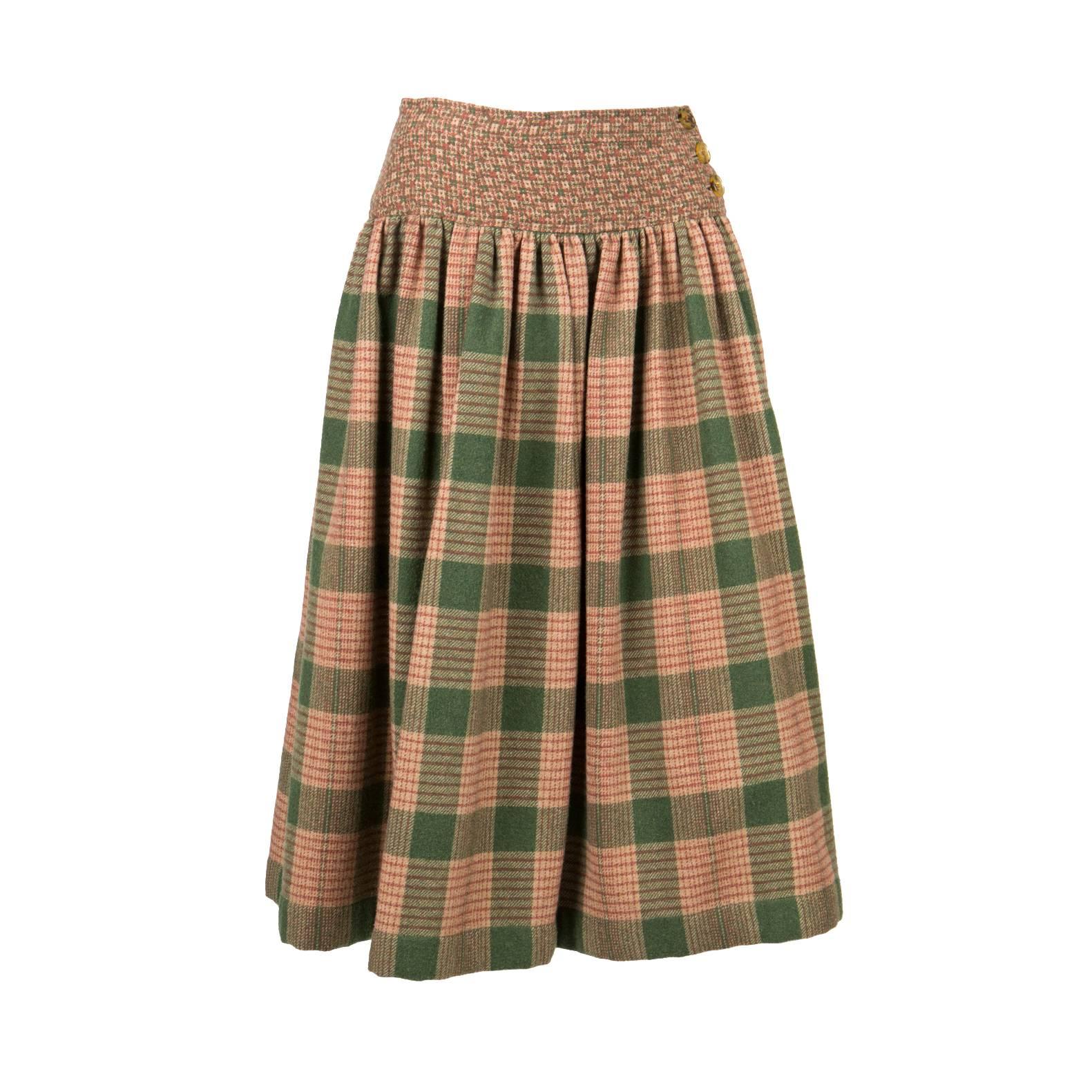 1970s Lanvin Check Wool Skirt