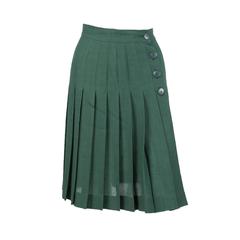 1980s Saint Laurent Emerald Green Pleated Wrapped Skirt 10