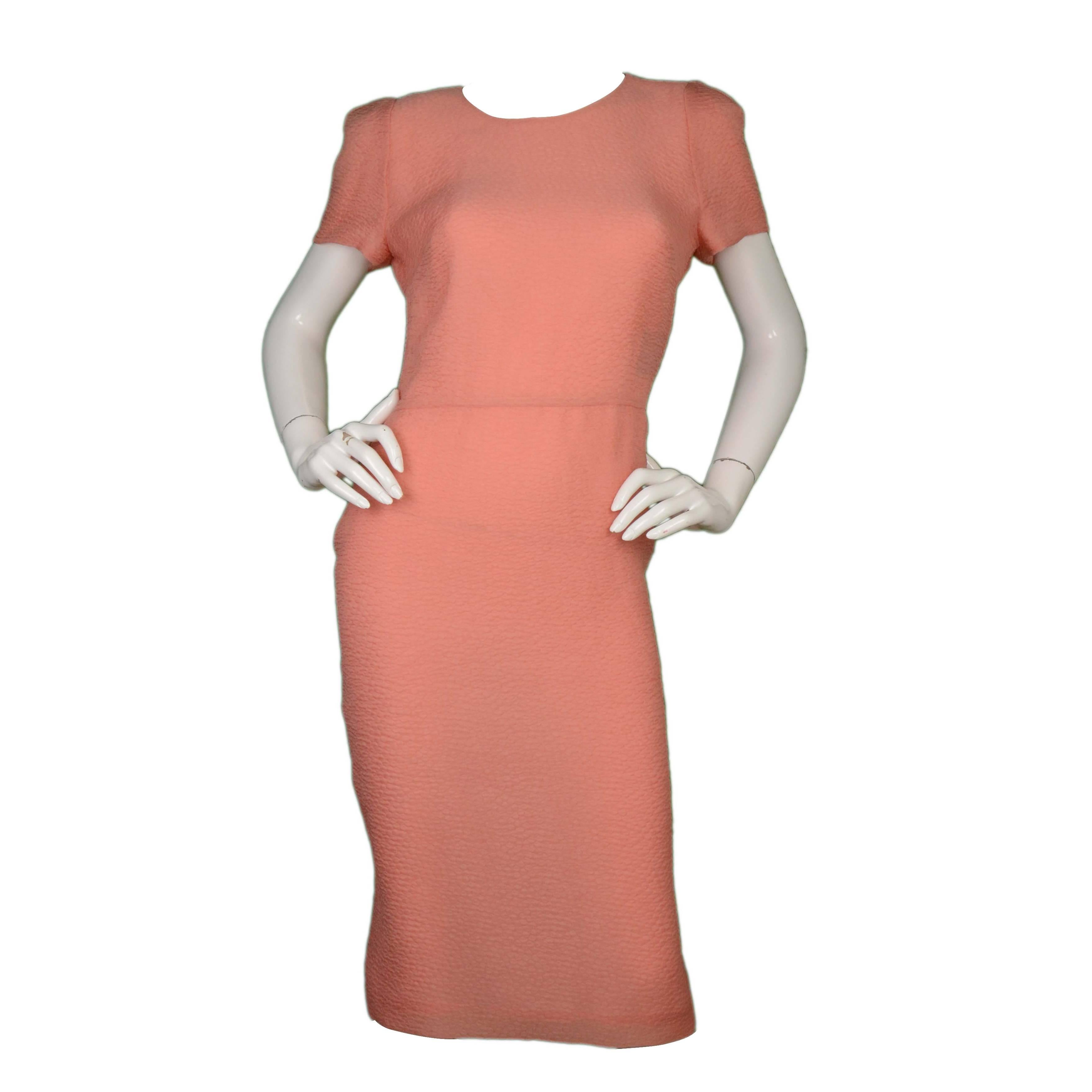 Burberry Prorsum Peach Textured Silk Short Sleeve Dress sz 44