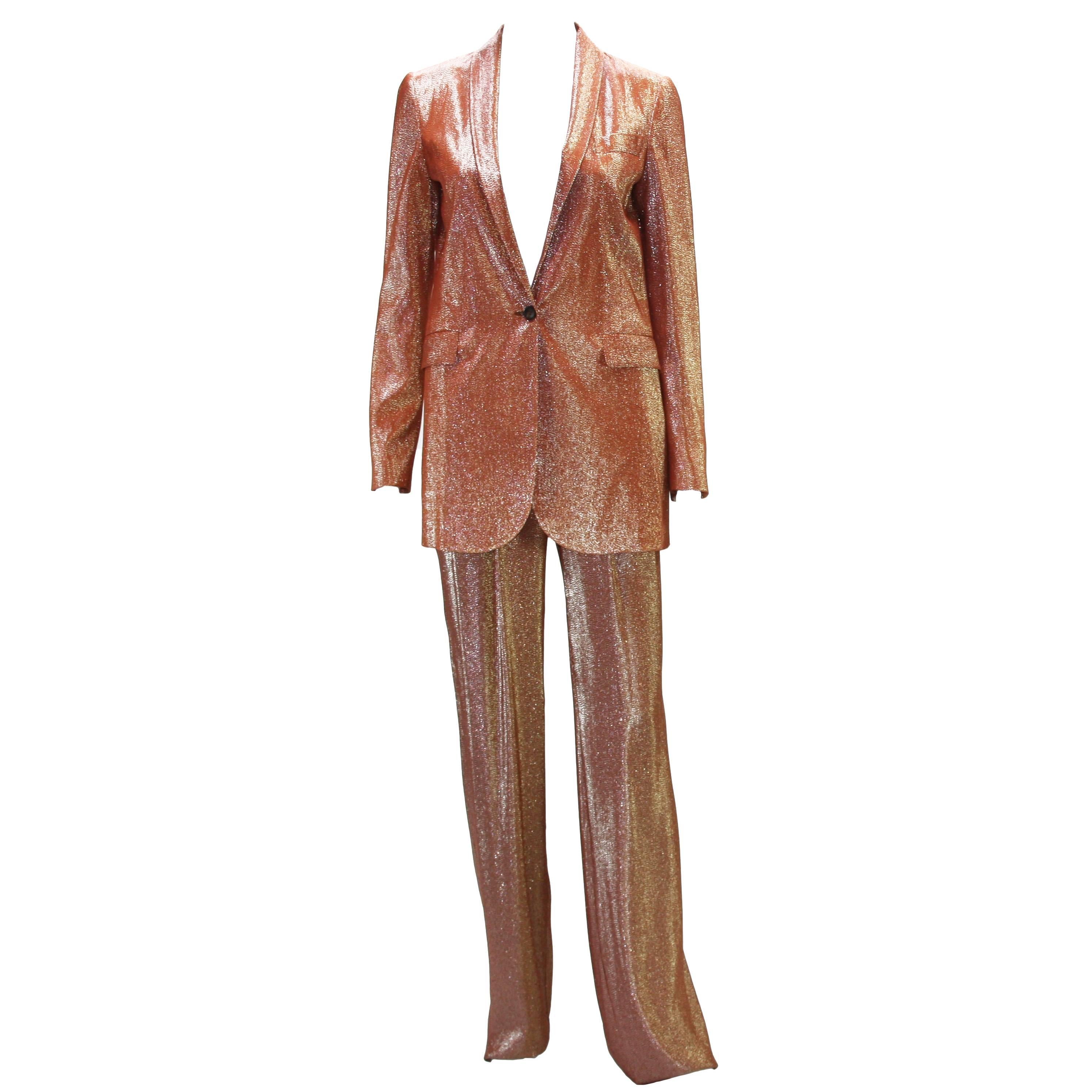  New GUCCI IRIDESCENT RUST LIQUID LAME SUIT