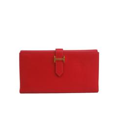 Hermes Red Epsom Leather Gold 'H' Bearn Wallet