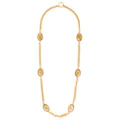 Chanel Gold Tone CC Metal Medallion Circle Chain Link Necklace