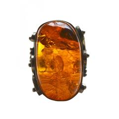 Vintage Large Latvian Amber Ring 