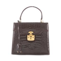 Gucci Brown Alligator Gold Hardware Top Handle Satchel Bag