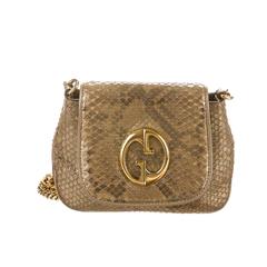 Gucci Brown Nude Python Leather Gold Chain Hardware Flap Crossbody Shoulder Bag