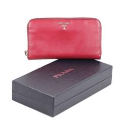 Prada Italian Red Saffiano Leather Continental Zip Wallet Coin Purse