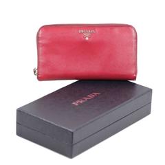 Prada Italian Red Saffiano Leather Continental Zip Wallet Coin Purse 