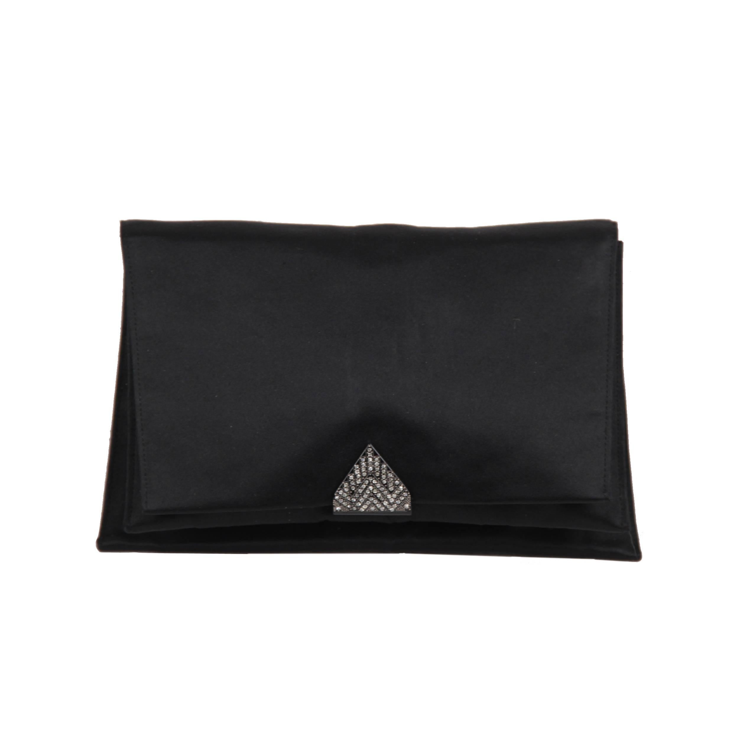 CHRISTIAN DIOR Vintage 50s Black Satin EVENING BAG Clutch RHINESTONES w/Gloves