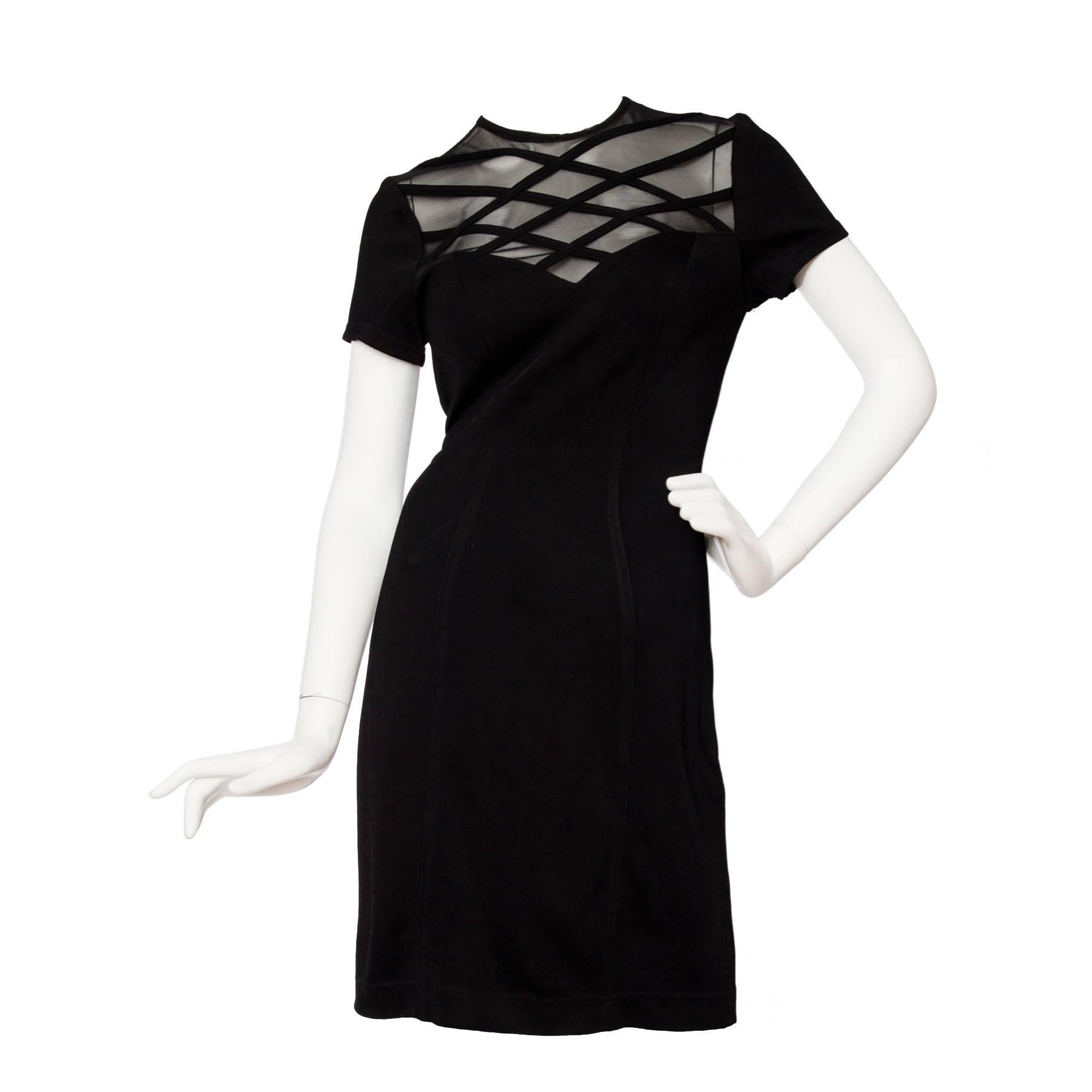 1980s Lanvin Little Black Dress W. Structured Mesh Detail For Sale