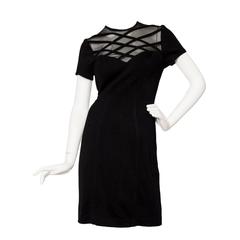 1980s Lanvin Little Black Dress W. Structured Mesh Detail
