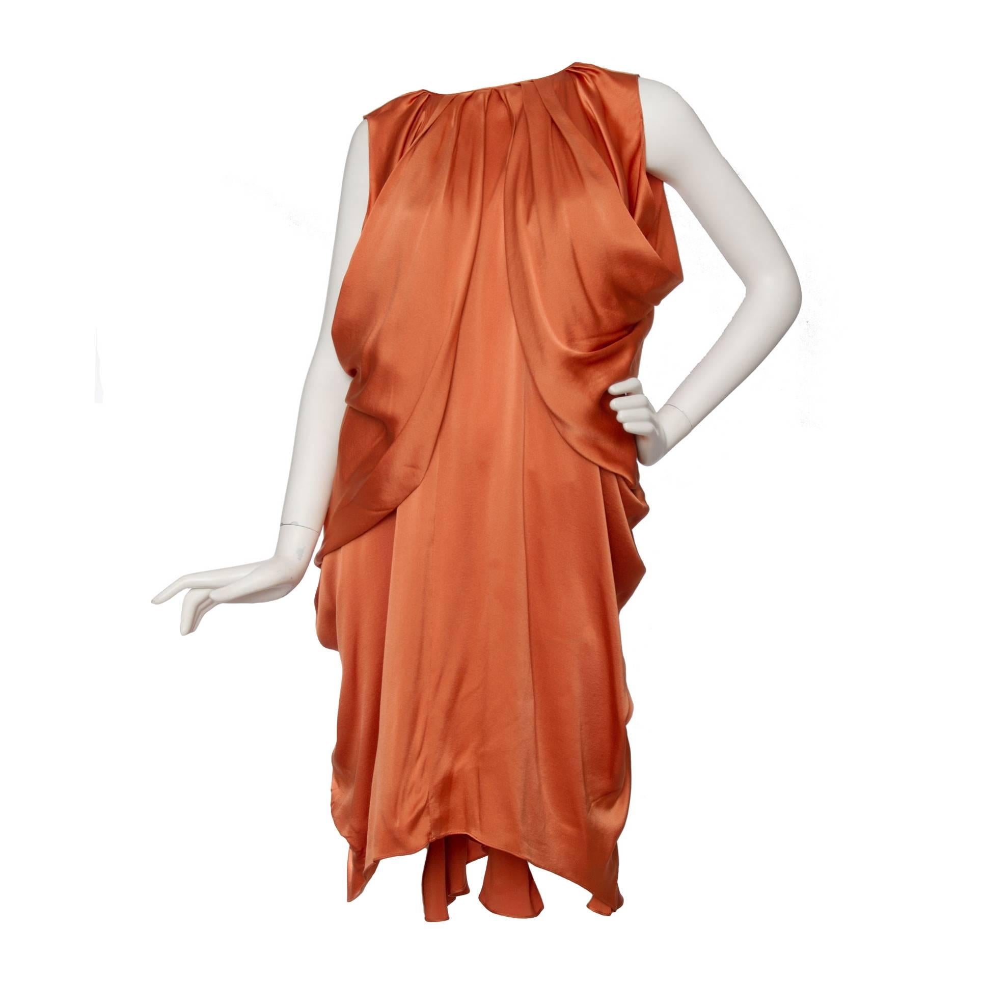 1990s Yves Saint Laurent Draped Orange Silk Dress