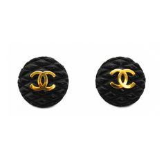 Vintage 1993 Chanel Black Quilted Resin Earrings with CC Logo