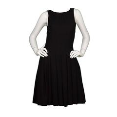 Chanel Black Wool Sleeveless Pleated Dress sz 38
