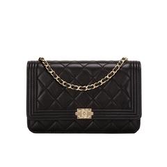 Chanel Black Quilted Lambskin Boy Wallet On Chain (WOC) Gold Hardware