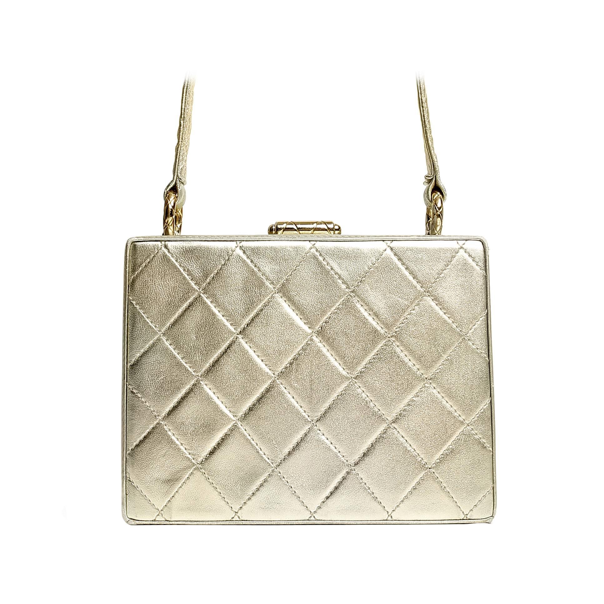 Chanel Platinum Quilted Leather Box Bag For Sale