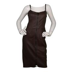 Givenchy Olive Green Leather Spaghetti Strap Dress sz 40