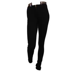 Givenchy Black Stretch Pants with Gold Zipper Waist