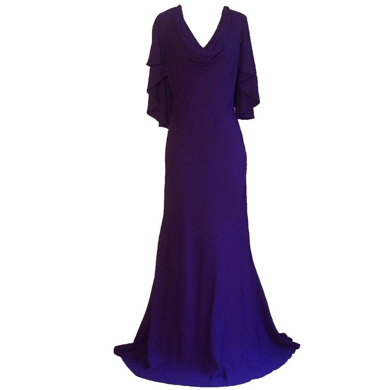 Alexander McQueen Violet Purple Cape Back Gown at 1stDibs