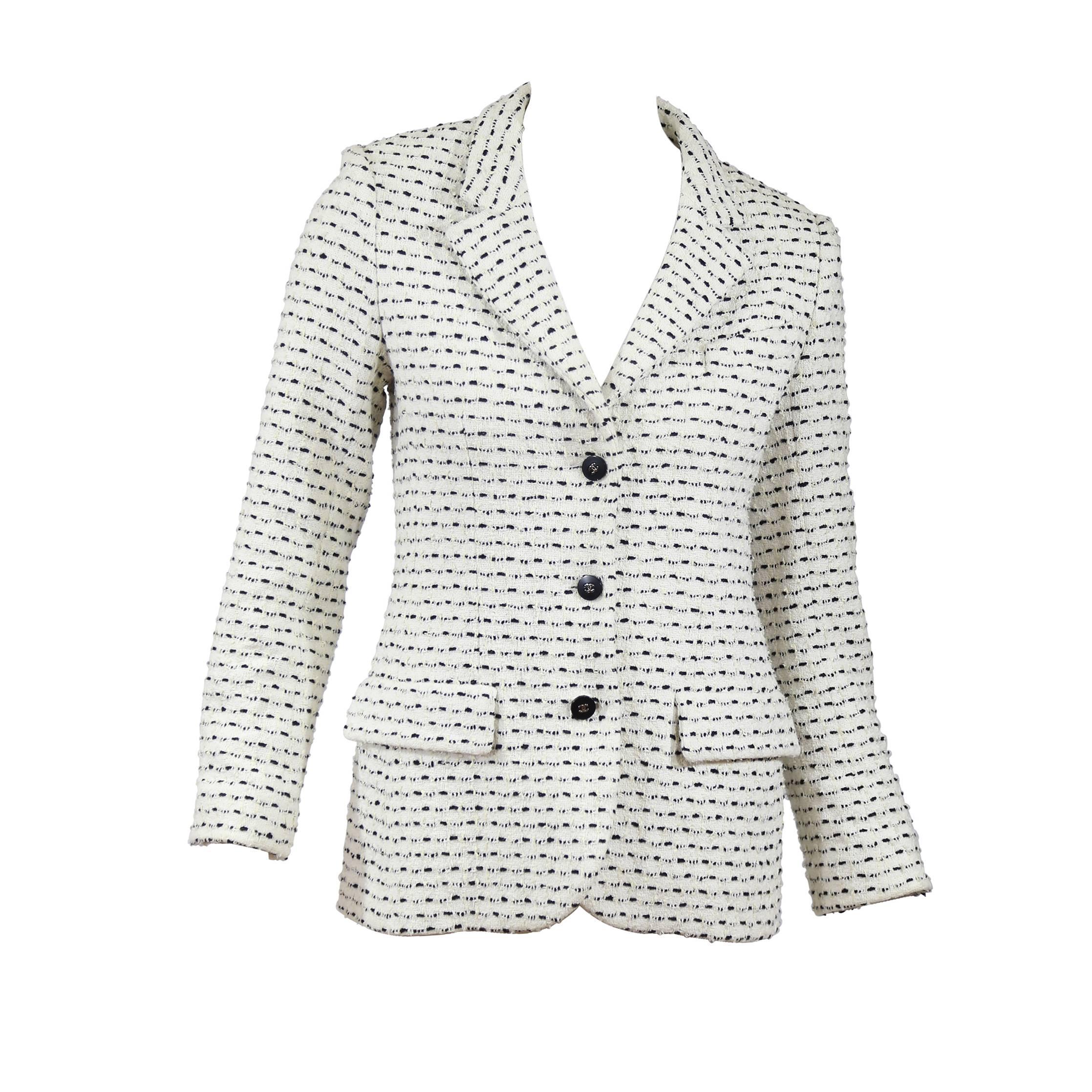 Chanel Black and White Tweed Cotton Blend Jacket