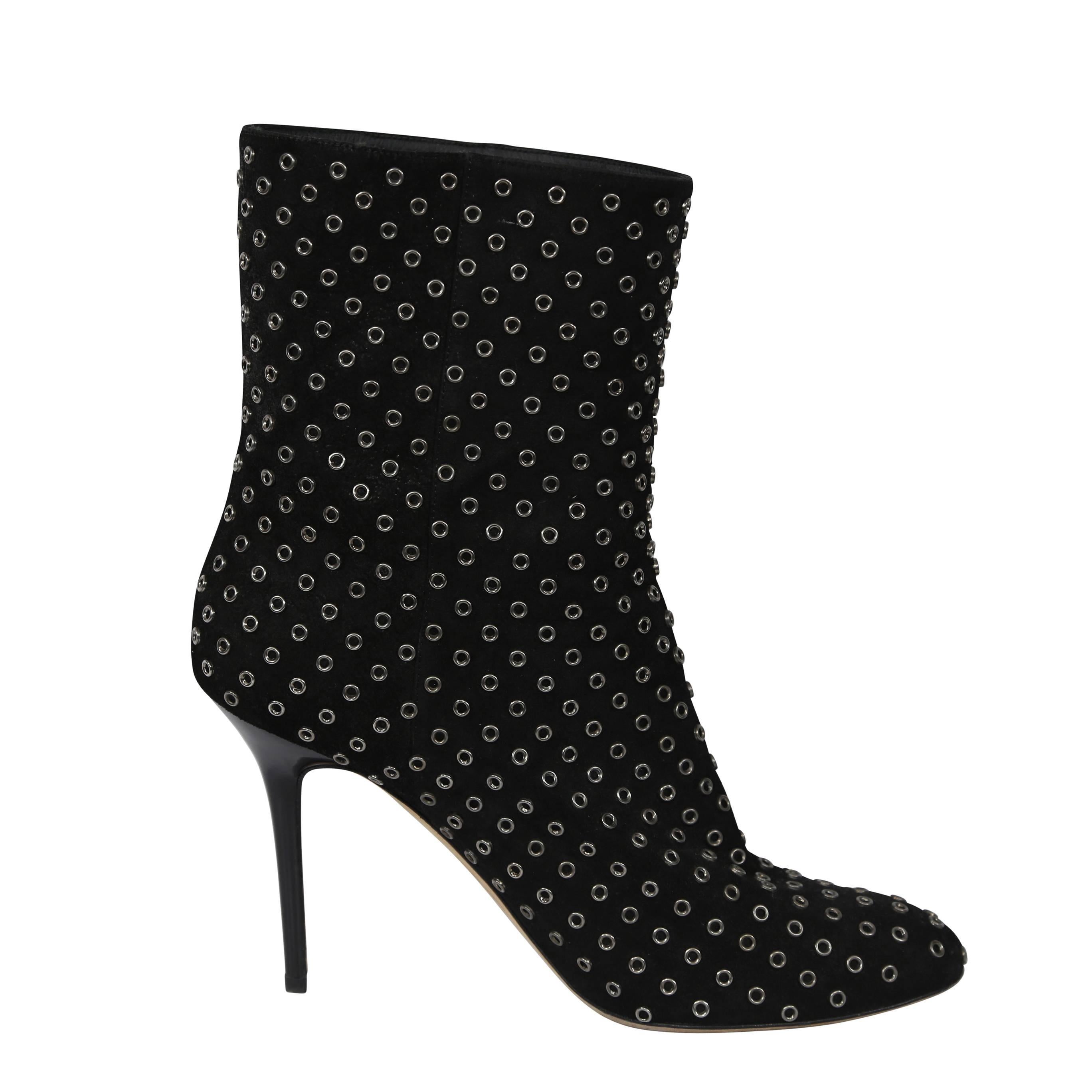 Jimmy Choo Black Leather Booties With Silver Nailhead Detail