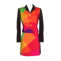 Moschino Cheap and Chic Multicolor Skirt Suit Emoticon Smiley Face Buttons 1990s