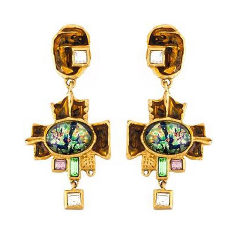 Multicolored Christian Lacroix Cross Drop Earrings For Sale at 1stdibs