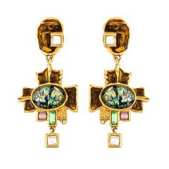 Multicolored Christian Lacroix Cross Drop Earrings 2