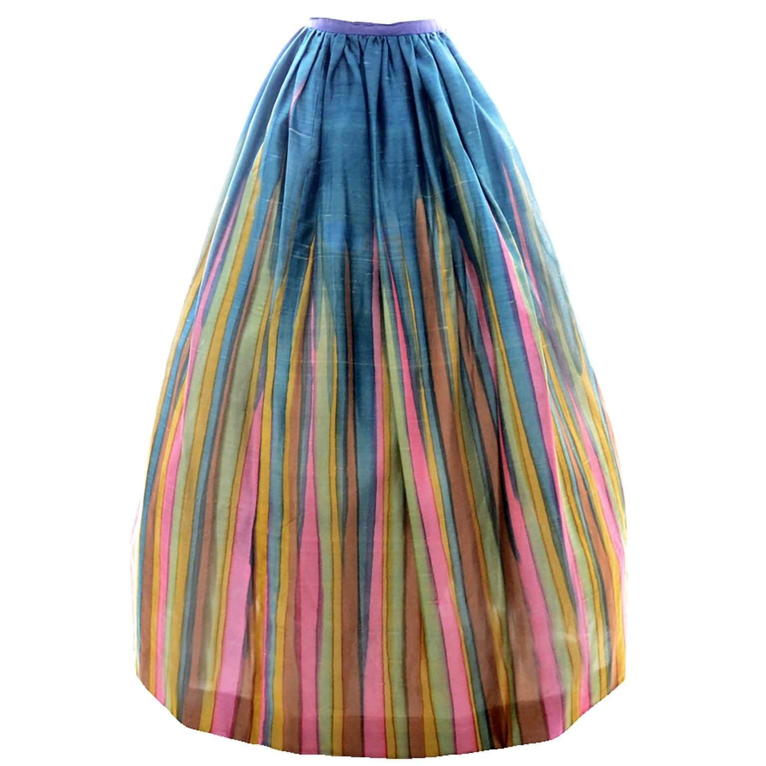 Vintage Long Silk Skirt in Watercolor Stripe Print from Exceptional Estate