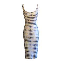 Gianni Versace Couture 1990s Blue and Yellow Flower Body Con Dress