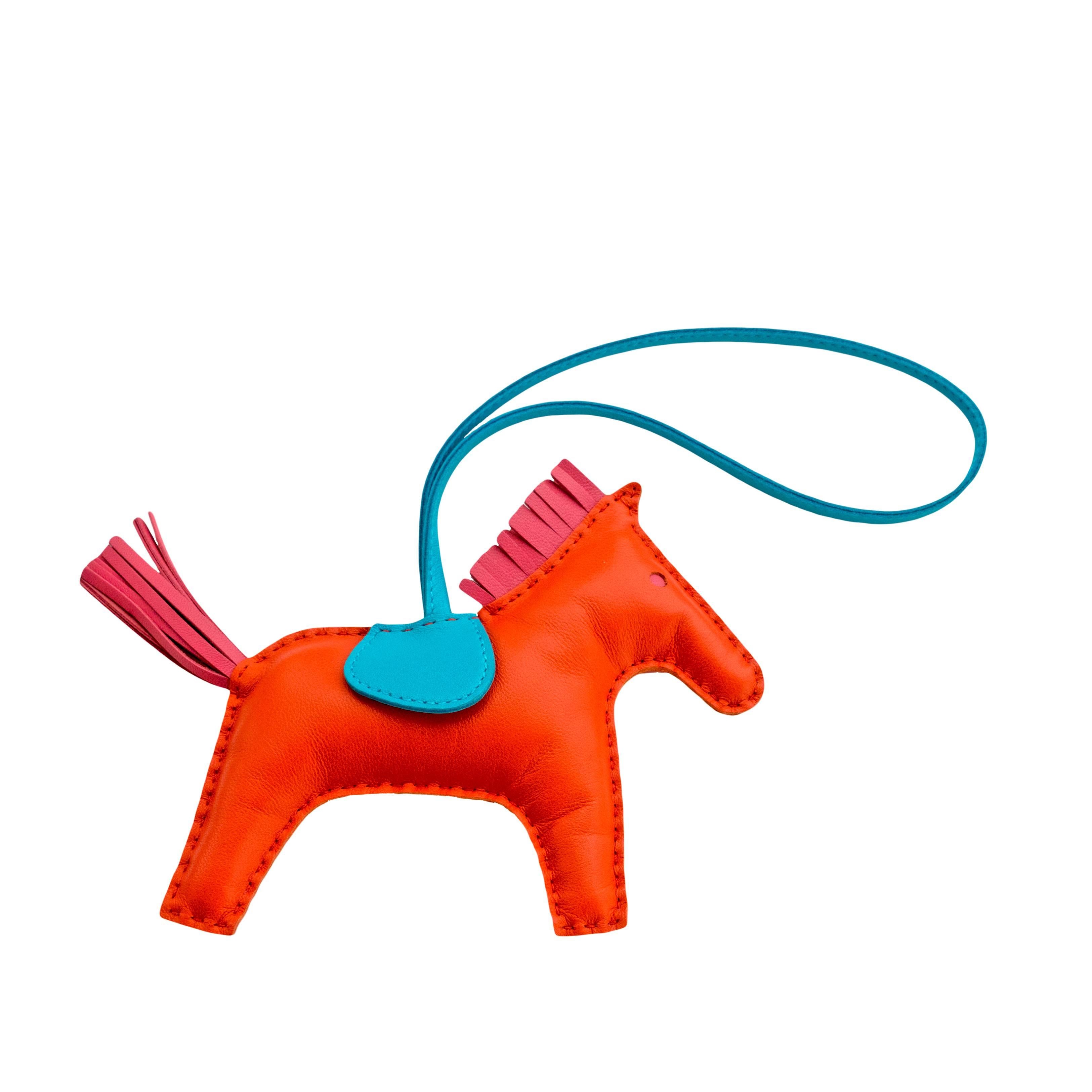 Hermes Orange Poppy Rose Azalea Rodeo Horse Charm MM for Birkin Kelly Latest