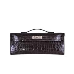 Hermes Kelly cut Graphite Porosus Crocodile Kelly Cut Clutch JaneFinds