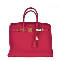 Hermes 35cm Birkin Bag Red Rubis Togo leather GHW INSANE COLOR! JaneFinds