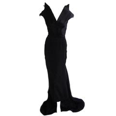 Fabulous 1930s Black Silk Faille Bustle Train Evening Gown