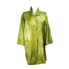GIVENCHY Circa 1980's-1990's Green Silk Leopard Print Coat