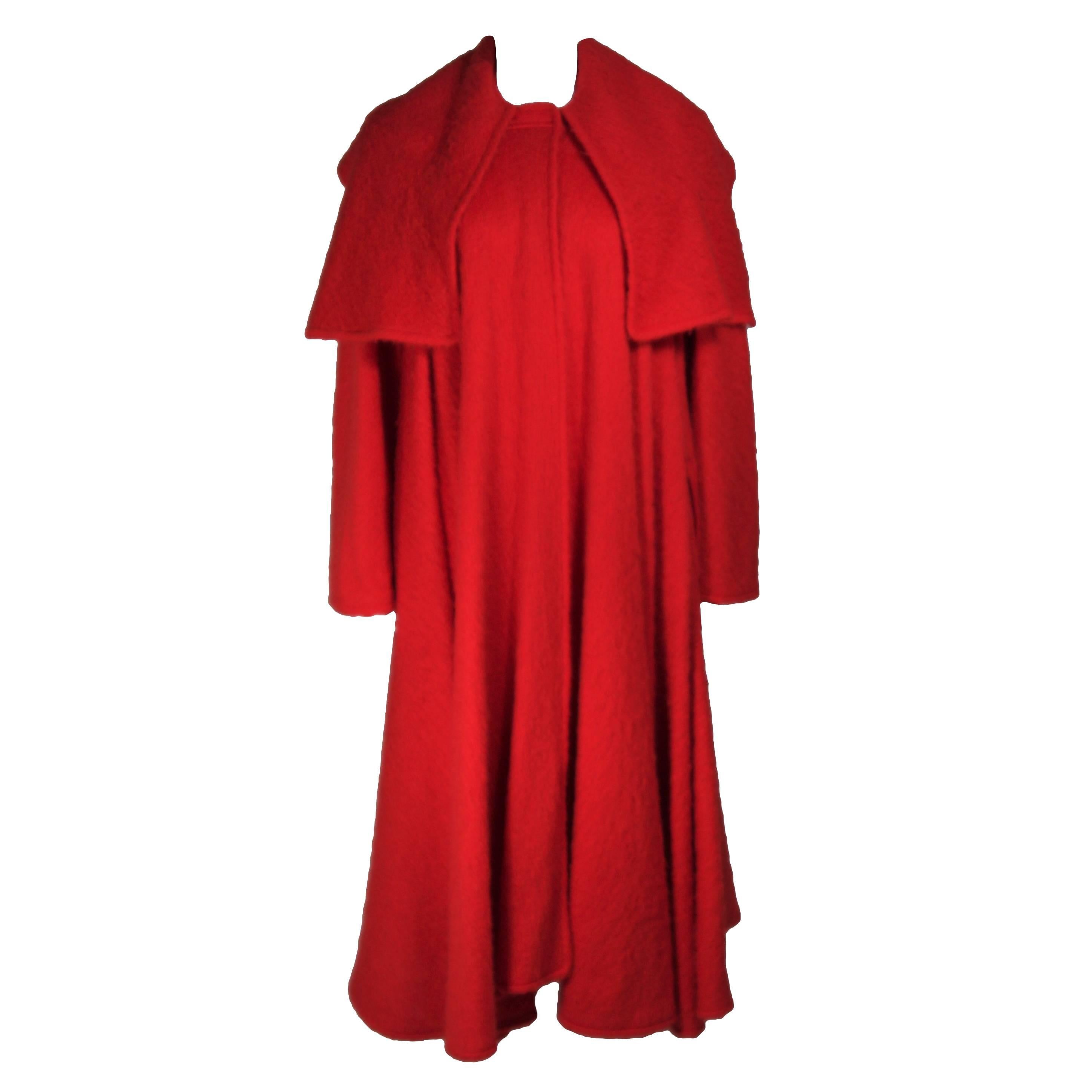 VALENTINO Circa 1980's Dramatic Red Mohair Coat with Draped Collar 