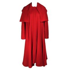 Retro VALENTINO Circa 1980's Dramatic Red Mohair Coat with Draped Collar 