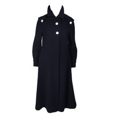 CUDDLE COAT 1980's Attributed Navy Wool Coat with White Button Detail Size 6-8