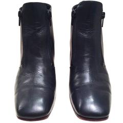 Celine Boots - Short Navy Leather with Red Heel - Size 37.5