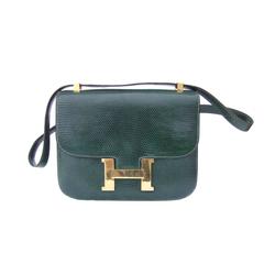 Rare Hermes Constance H Bag Emeral Green Lizard Gold Hdw 23 cm