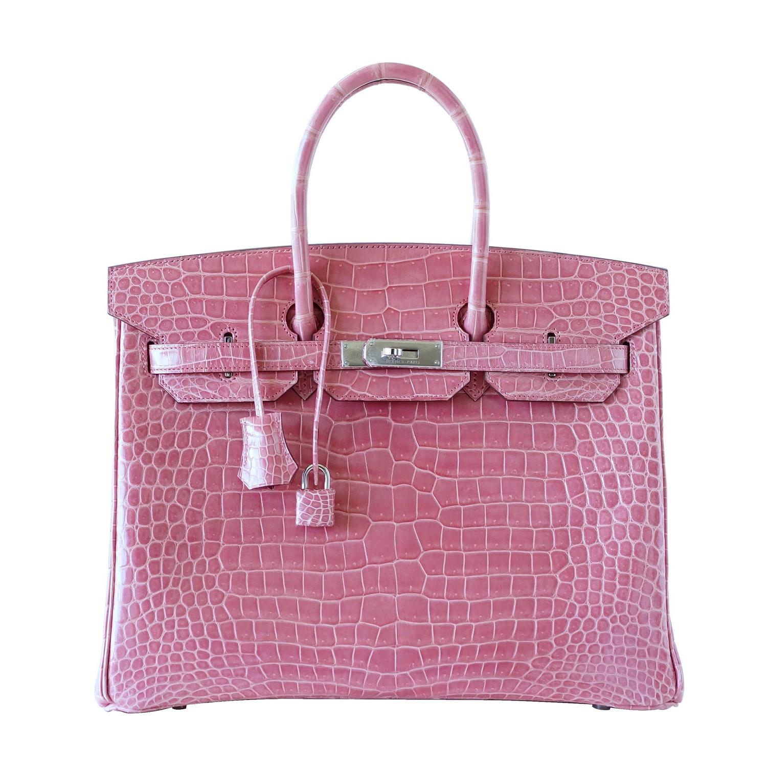 HERMES BIRKIN 35 bag Rose Indienne porosus crocodile palladium VERY ...