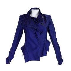 Used Ann Demeulemeester Asymmetrical Navy Moto Jacket with Zip Collar