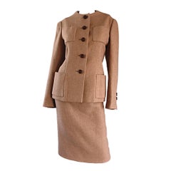 Norman Norell 1960s Size 12 Tan / Camel 60s Vintage Blazer Jacket + Skirt Suit