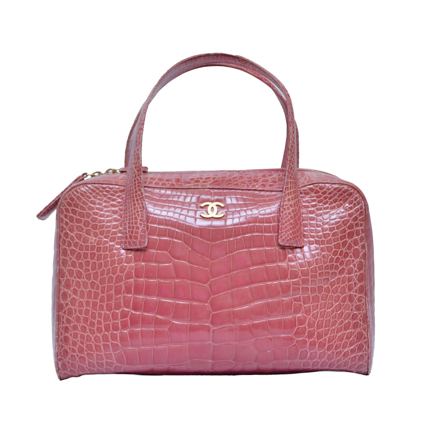 CHANEL Powder Pink Crocodile Handbag 