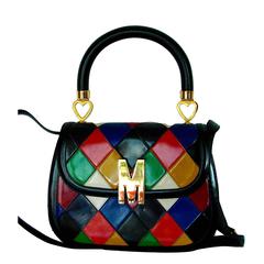 Vintage 1980s Moschino Redwall Harlequin Top Handle Bag + Shoulder Strap Italy 5