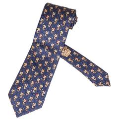 Vintage Hermes Silk Necktie "Seahorse Jockeys"
