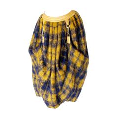 Bonnie Cashin for Sills Butterscotch Plaid Mohair Wool Dog Leash Skirt 1960s