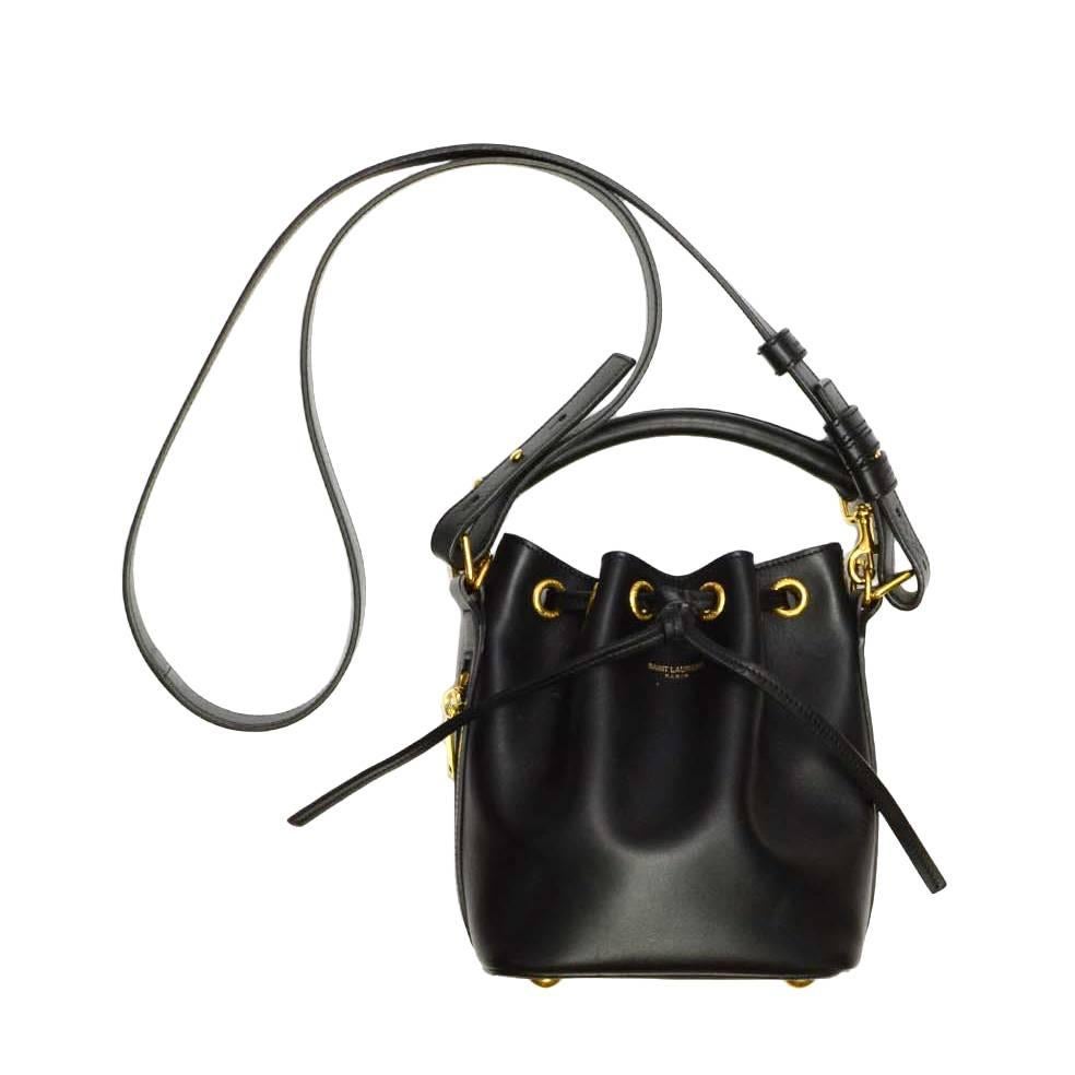 Saint Laurent Black Leather 'Emmanuelle' Bucket Bag GHW rt. $1, 350