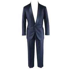Brunello Cucinelli Navy Wool Blend Single Button Shawl Collar Tuxedo
