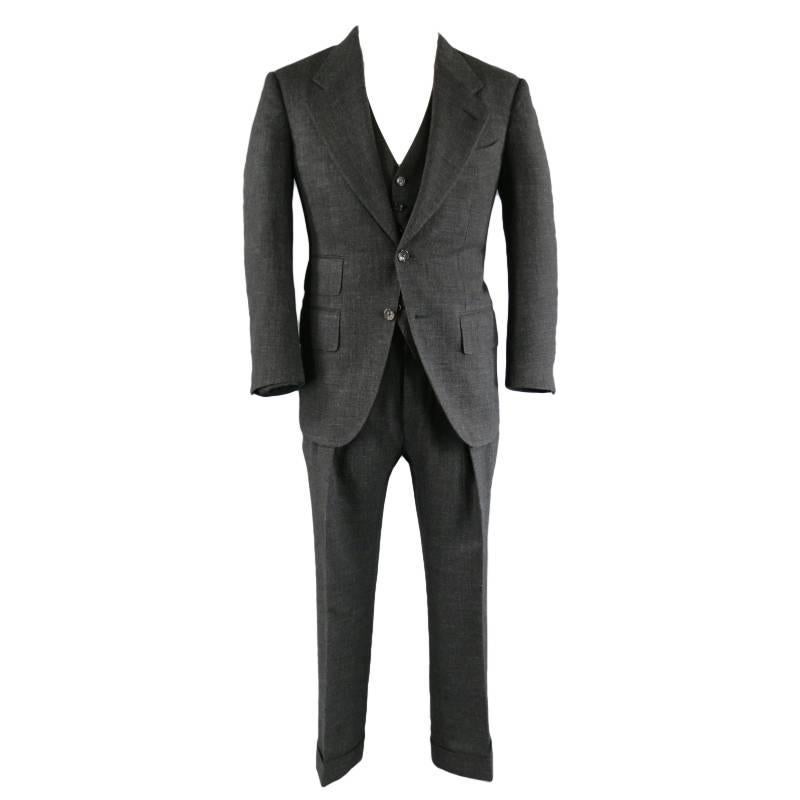 TOM FORD 38 Regular Charcoal Wool Blend 3-Piece 32 28 Suit